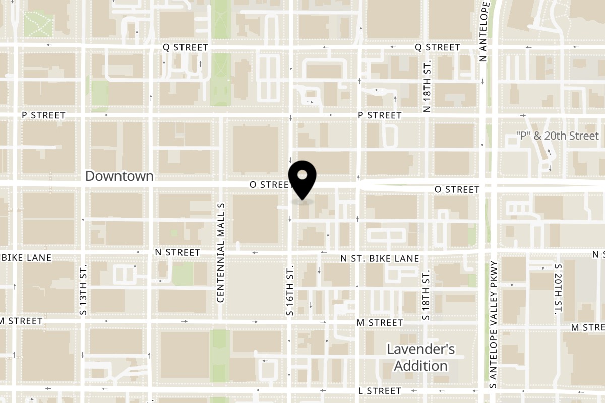 Map showing the location of Lincoln Espresso on 112 S 16th St in Lincoln